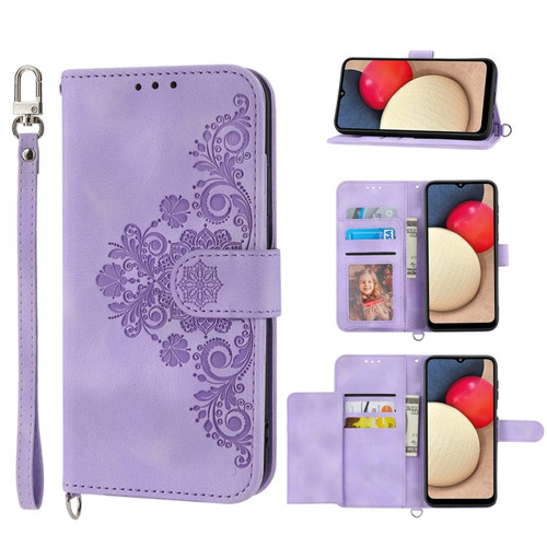 Samsung Galaxy A54 5G Skin-feel Flowers Embossed Wallet Leather Phone Case - Purple