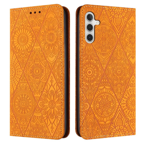 Samsung Galaxy A54 5G Ethnic Embossed Adsorption Leather Phone Case - Yellow