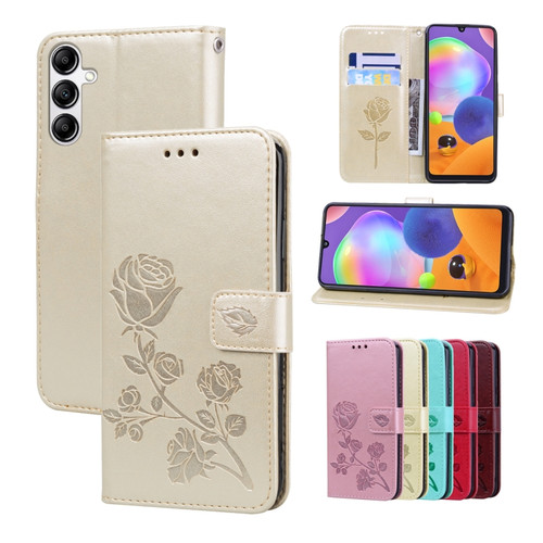 Samsung Galaxy A54 5G Rose Embossed Flip PU Leather Phone Case - Gold