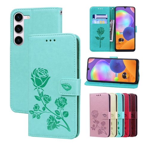 Samsung Galaxy A54 5G Rose Embossed Flip PU Leather Phone Case - Green