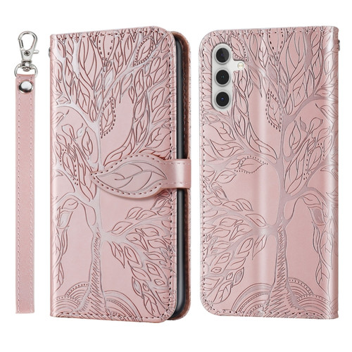 Samsung Galaxy A54 5G Life Tree Embossing Pattern Leather Phone Case - Rose Gold