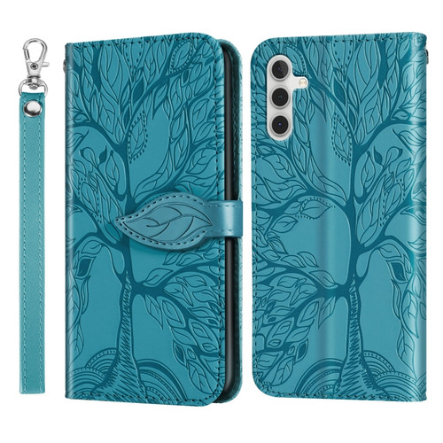 Samsung Galaxy A54 5G Life Tree Embossing Pattern Leather Phone Case - Blue