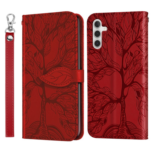 Samsung Galaxy A54 5G Life Tree Embossing Pattern Leather Phone Case - Red