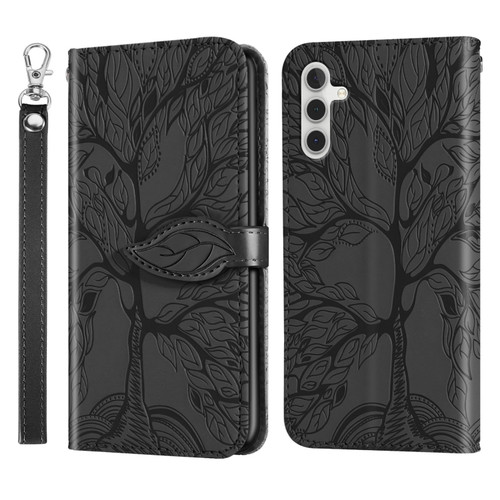 Samsung Galaxy A54 5G Life Tree Embossing Pattern Leather Phone Case - Black