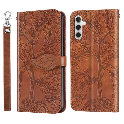 Samsung Galaxy A54 5G Life Tree Embossing Pattern Leather Phone Case - Brown