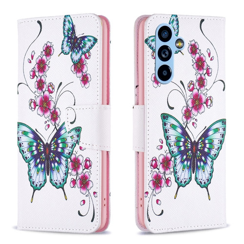 Samsung Galaxy A54 5G Colored Drawing Pattern Leather Phone Case - Flowers Butterfly