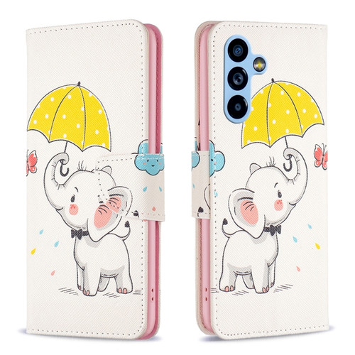 Samsung Galaxy A54 5G Colored Drawing Pattern Leather Phone Case - Umbrella Elephant