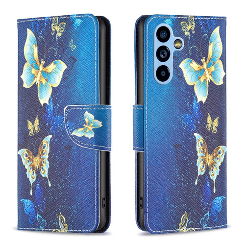 Samsung Galaxy A54 5G Colored Drawing Pattern Leather Phone Case - Gold Butterfly