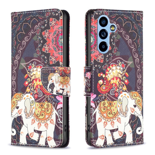 Samsung Galaxy A54 5G Colored Drawing Pattern Leather Phone Case - Flowers Elephant