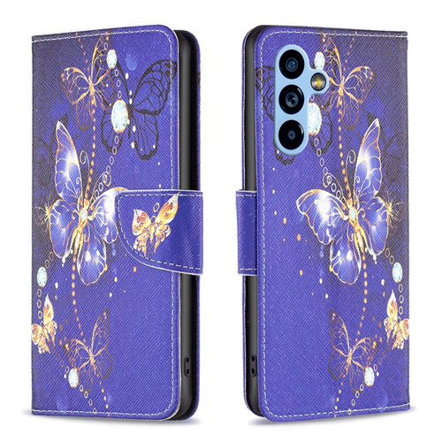 Samsung Galaxy A54 5G Colored Drawing Pattern Leather Phone Case - Purple Butterfly