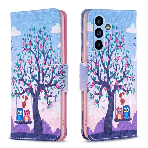 Samsung Galaxy A54 5G Colored Drawing Pattern Leather Phone Case - Owl