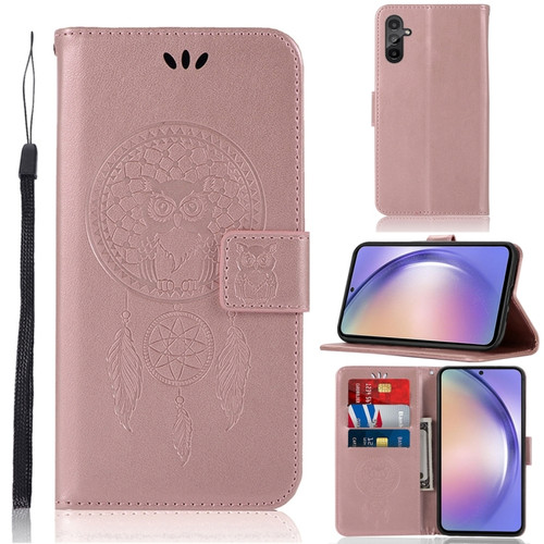 Samsung Galaxy A54 5G Global Wind Chime Owl Embossing Pattern Leather Phone Case - Rose Gold