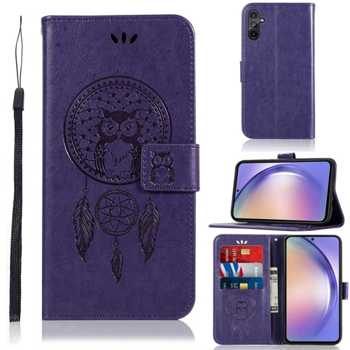 Samsung Galaxy A54 5G Global Wind Chime Owl Embossing Pattern Leather Phone Case - Purple