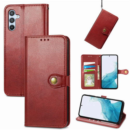 Samsung Galaxy A54 5G Retro Solid Color Buckle Leather Phone Case - Red