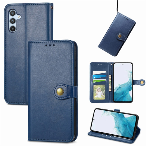 Samsung Galaxy A54 5G Retro Solid Color Buckle Leather Phone Case - Blue