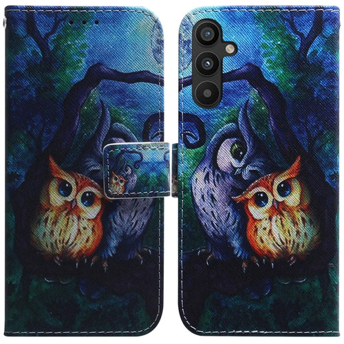 Samsung Galaxy A54 5G Coloured Drawing Flip Leather Phone Case - Oil Painting Owl