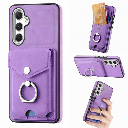 Samsung Galaxy A54 5G Electroplating Skin-feel Leather Ring Card Wallet Phone Case - Purple