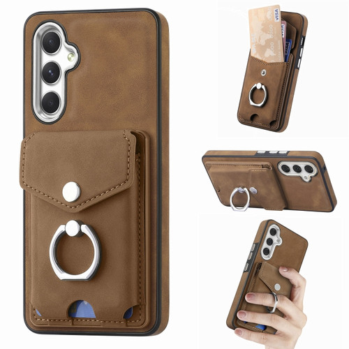 Samsung Galaxy A54 5G Electroplating Skin-feel Leather Ring Card Wallet Phone Case - Brown