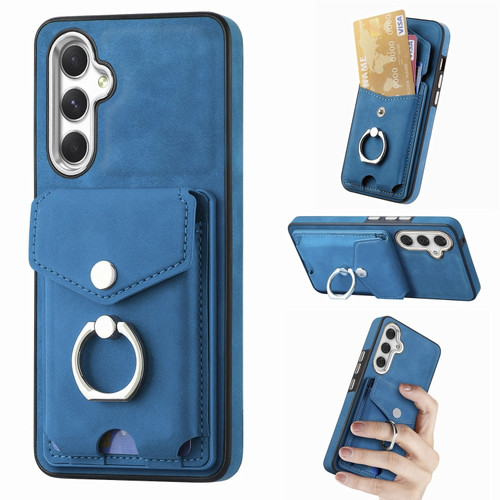 Samsung Galaxy A54 5G Electroplating Skin-feel Leather Ring Card Wallet Phone Case - Blue