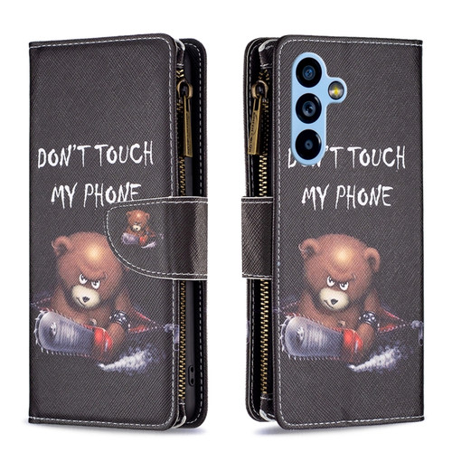 Samsung Galaxy A54 5G Colored Drawing Pattern Zipper Leather Phone Case - Bear