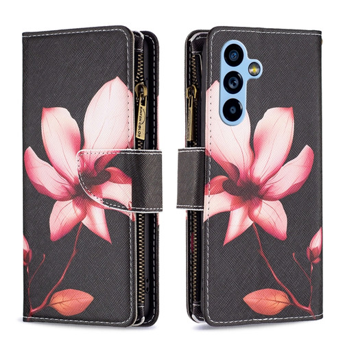 Samsung Galaxy A54 5G Colored Drawing Pattern Zipper Leather Phone Case - Lotus