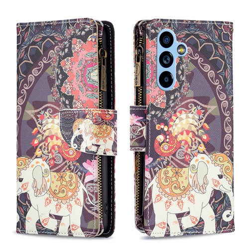 Samsung Galaxy A54 5G Colored Drawing Pattern Zipper Leather Phone Case - Flower Elephants