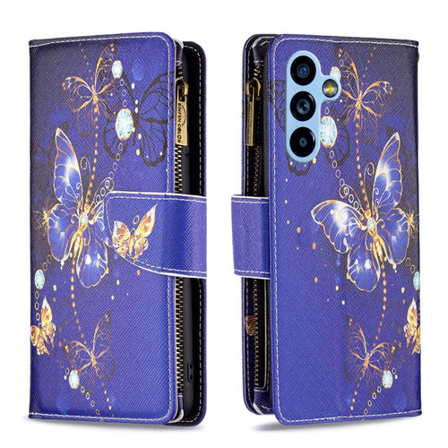 Samsung Galaxy A54 5G Colored Drawing Pattern Zipper Leather Phone Case - Purple Butterfly