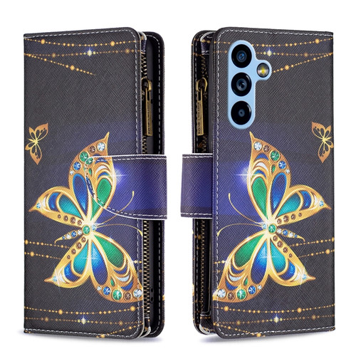 Samsung Galaxy A54 5G Colored Drawing Pattern Zipper Leather Phone Case - Big Butterfly