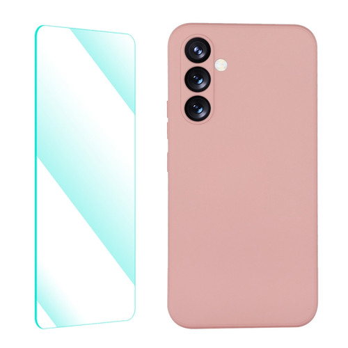 Samsung Galaxy A54 5G ENKAY Liquid Silicone Phone Case with Tempered Film - Pink