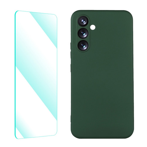 Samsung Galaxy A54 5G ENKAY Liquid Silicone Phone Case with Tempered Film - Dark Green