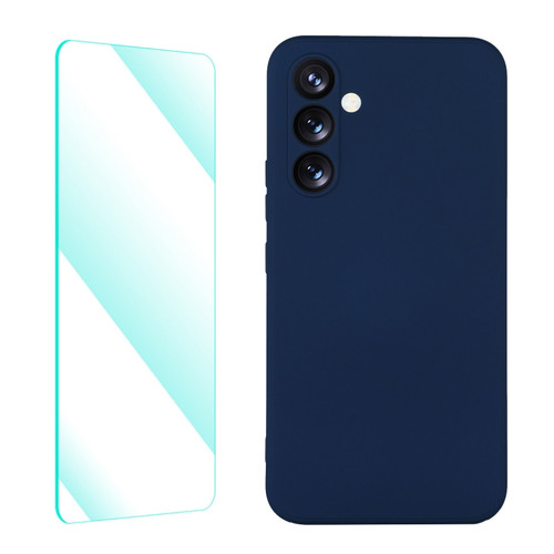 Samsung Galaxy A54 5G ENKAY Liquid Silicone Phone Case with Tempered Film - Dark Blue