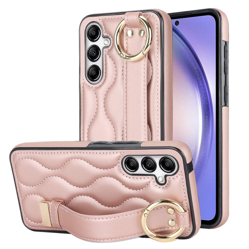 Samsung Galaxy A54 5G Non-slip Full Coverage Ring PU Phone Case with Wristband - Rose Gold