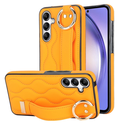 Samsung Galaxy A54 5G Non-slip Full Coverage Ring PU Phone Case with Wristband - Orange