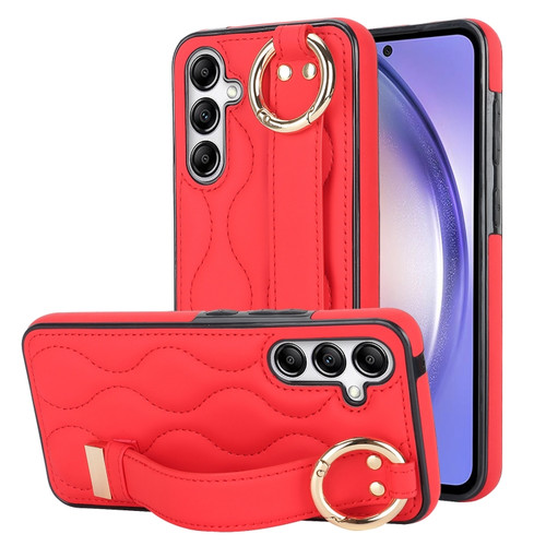 Samsung Galaxy A54 5G Non-slip Full Coverage Ring PU Phone Case with Wristband - Red