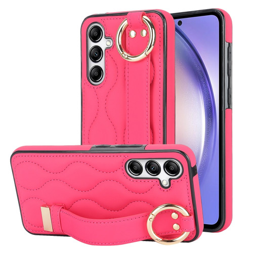 Samsung Galaxy A54 5G Non-slip Full Coverage Ring PU Phone Case with Wristband - Rose Red