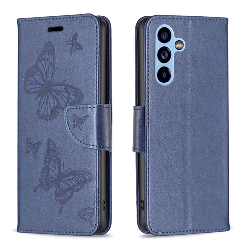 Samsung Galaxy A54 5G Embossing Two Butterflies Pattern Leather Case - Blue
