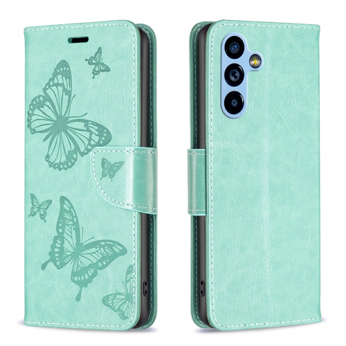 Samsung Galaxy A54 5G Embossing Two Butterflies Pattern Leather Case - Green