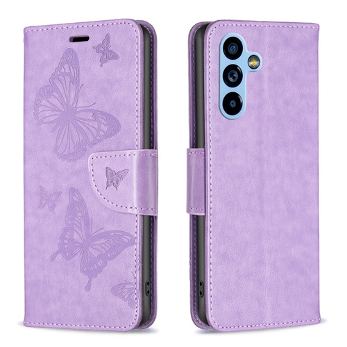 Samsung Galaxy A54 5G Embossing Two Butterflies Pattern Leather Case - Purple