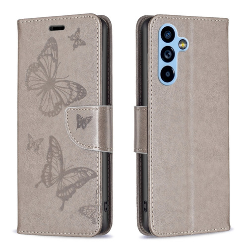 Samsung Galaxy A54 5G Embossing Two Butterflies Pattern Leather Case - Grey