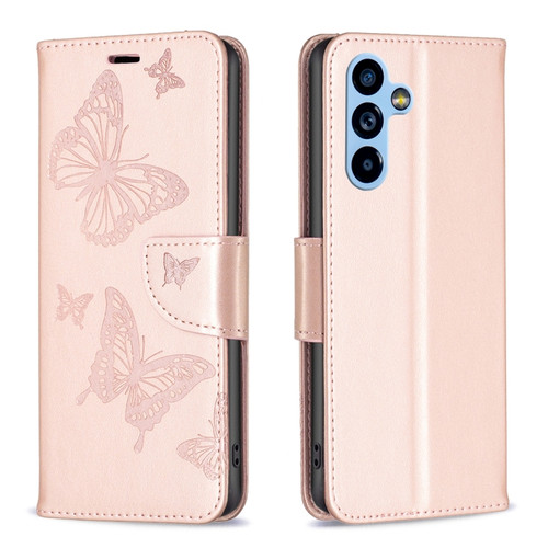 Samsung Galaxy A54 5G Embossing Two Butterflies Pattern Leather Case - Rose Gold