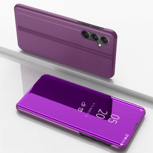 Samsung Galaxy A54 5G Plated Mirror Horizontal Flip Leather Phone Case with Holder - Purple