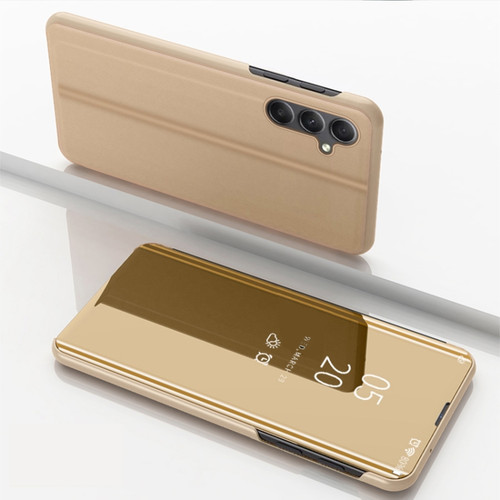 Samsung Galaxy A54 5G Plated Mirror Horizontal Flip Leather Phone Case with Holder - Gold