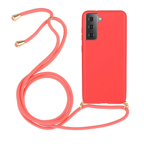 Samsung Galaxy A54 5G Wheat Straw Material + TPU Phone Case with Lanyard - Red