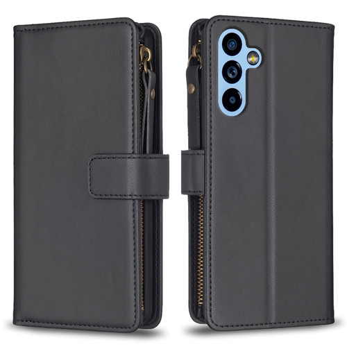 Samsung Galaxy A54 5G 9 Card Slots Zipper Wallet Leather Flip Phone Case - Black