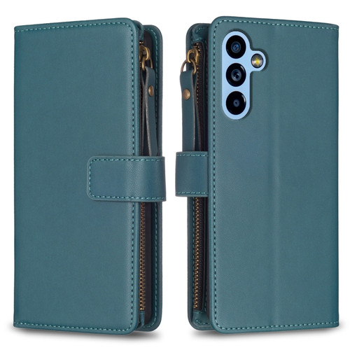 Samsung Galaxy A54 5G 9 Card Slots Zipper Wallet Leather Flip Phone Case - Green