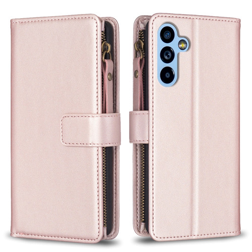Samsung Galaxy A54 5G 9 Card Slots Zipper Wallet Leather Flip Phone Case - Rose Gold