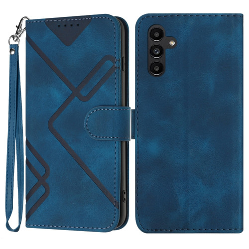 Samsung Galaxy A54 5G Line Pattern Skin Feel Leather Phone Case - Royal Blue