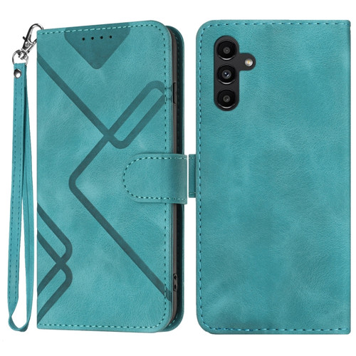 Samsung Galaxy A54 5G Line Pattern Skin Feel Leather Phone Case - Light Blue