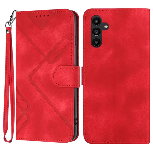 Samsung Galaxy A54 5G Line Pattern Skin Feel Leather Phone Case - Red