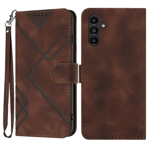 Samsung Galaxy A54 5G Line Pattern Skin Feel Leather Phone Case - Coffee